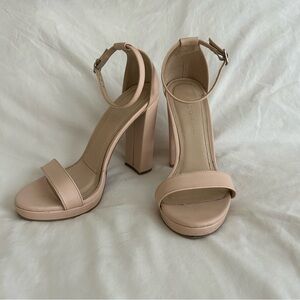 Nude Ankle Strap Platform Chunky Heels Size 7.5